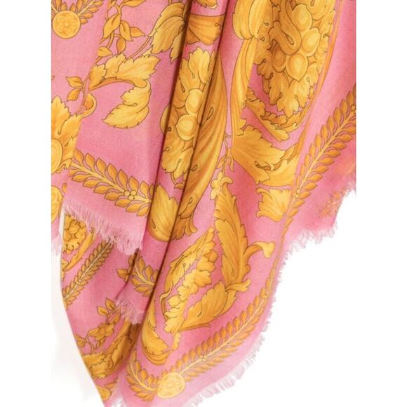 NWT Versace Barocco Pink Gold Cashmere Silk Wool Fringe Shawl Scarf 140cm $750 - Picture 4 of 13